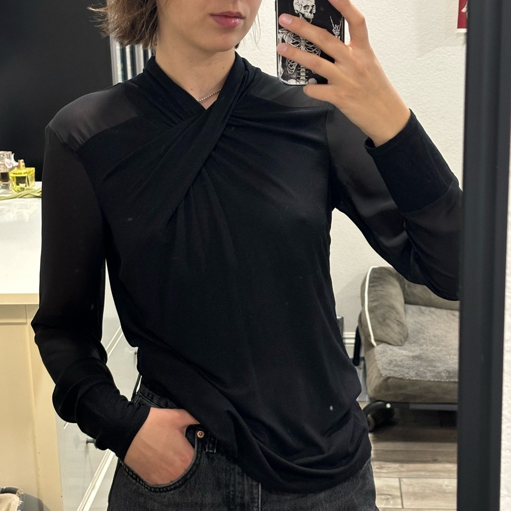 Karen Millen Black Asymmetrical Long Sleeve Blouse